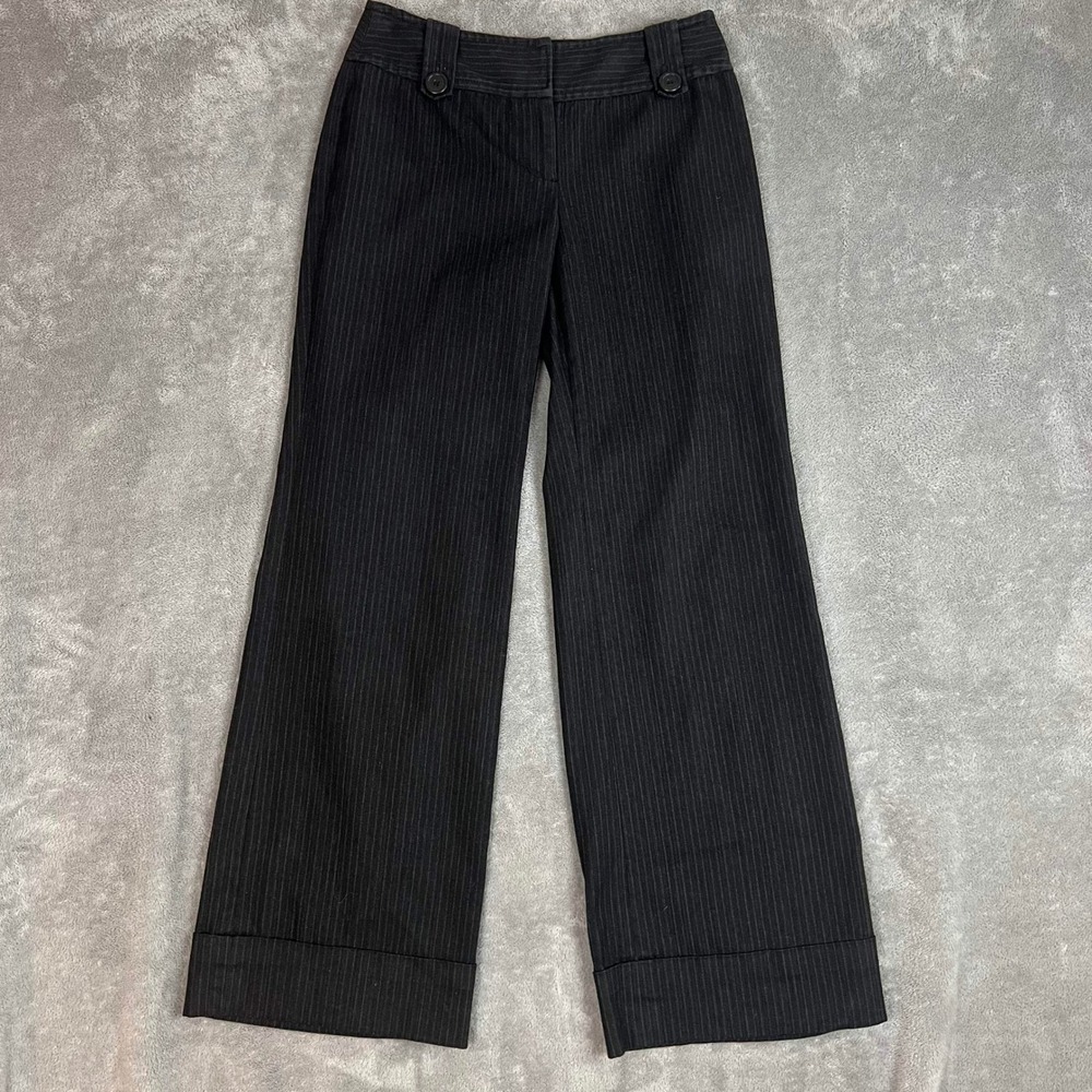 Y2K Ann Taylor Julie Pinstripe Dress Pant Womens 2P Black Wide Leg Dark Academia